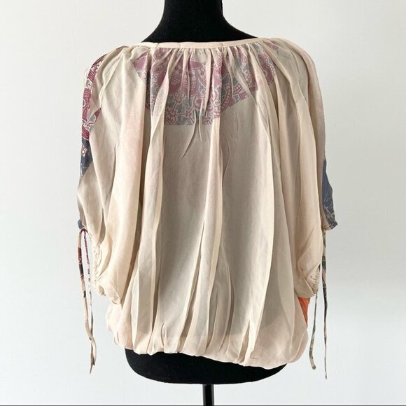 Impress Boho Print Dolman Sleeve Elastic Waist Hem Lightweight Blouse - Picture 2 of 16